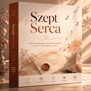 Szept Serca — personalizowana piosenka inspirowana emocjami i wspomnieniami. Elegancka grafika premium produktu muzycznego marki napiszpiosenke.pl.